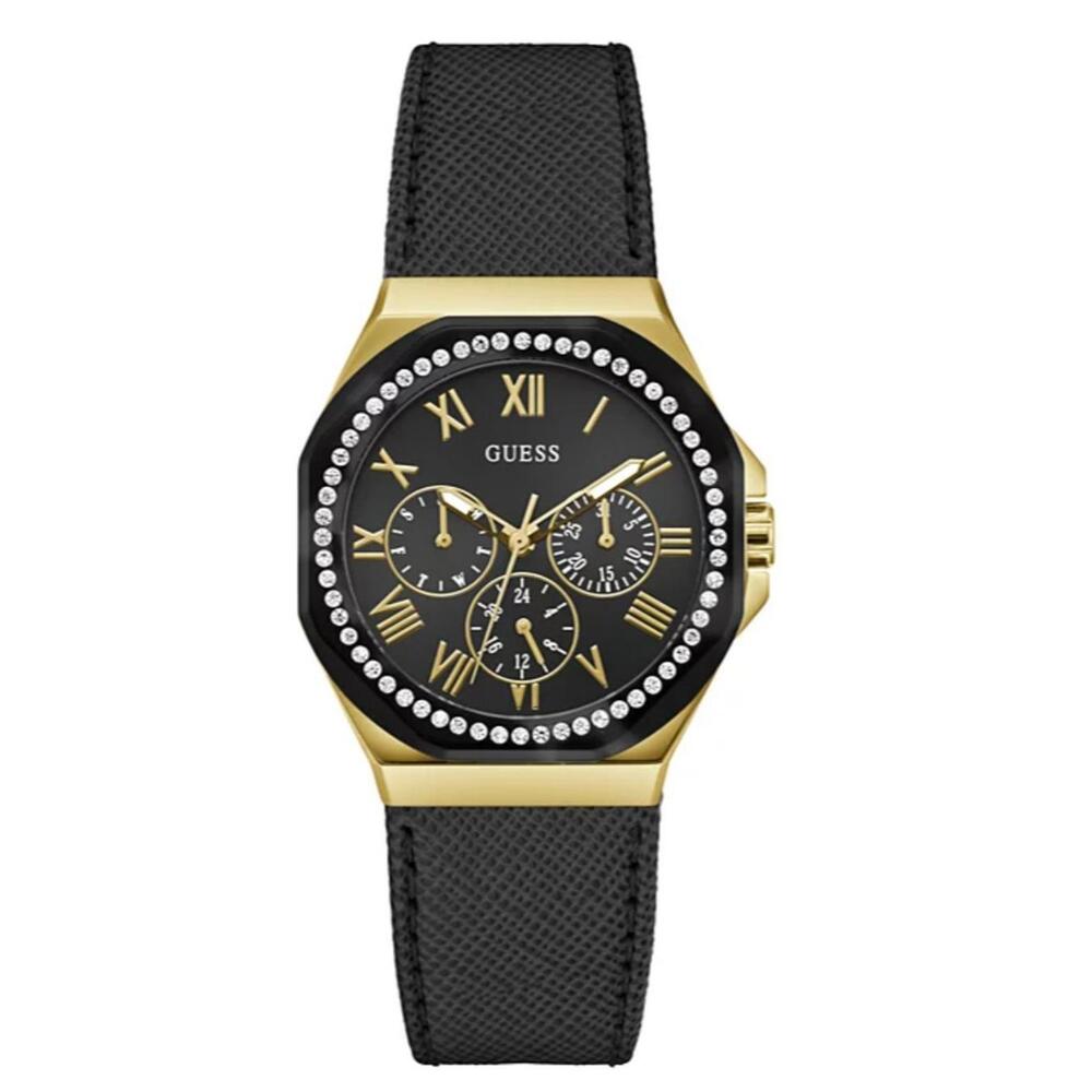 GUESS Women's Multi-Function Black Leather Watch … - image 1